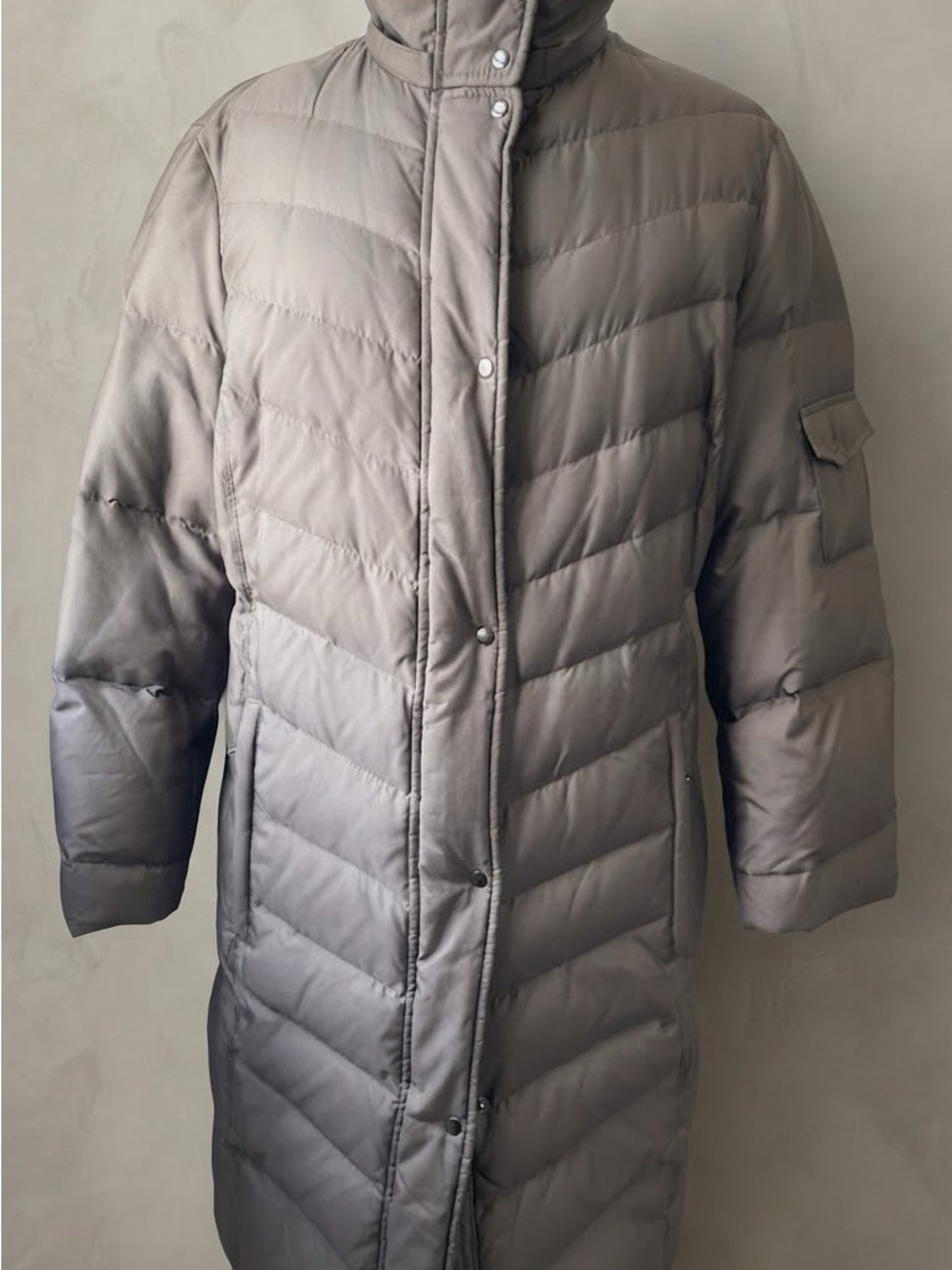 Utex Long Quilted Puffer Coat in Taupe Gray